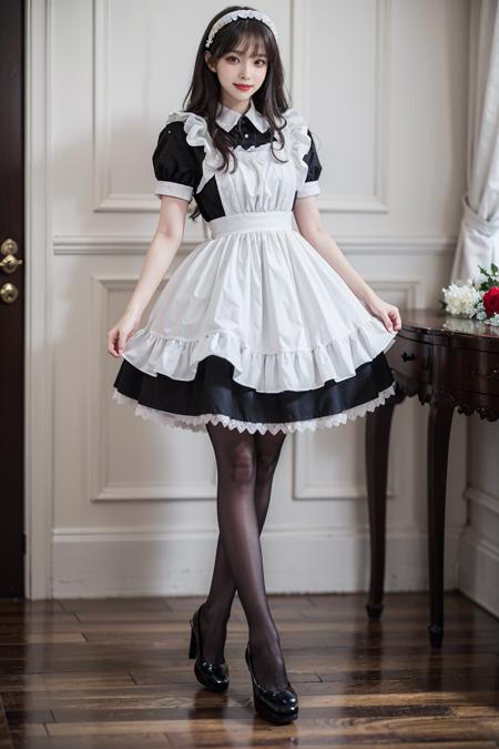 00027-2215969865-best quality, quality, masterpiece, photorealistic, 1girl, solo, full body, maid attire, black pantyhose, high heels, detailed b.png